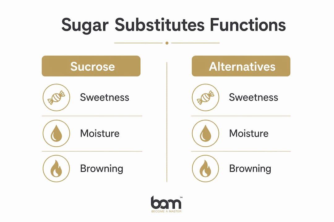 Infographic comparing sugar and substitutes functions