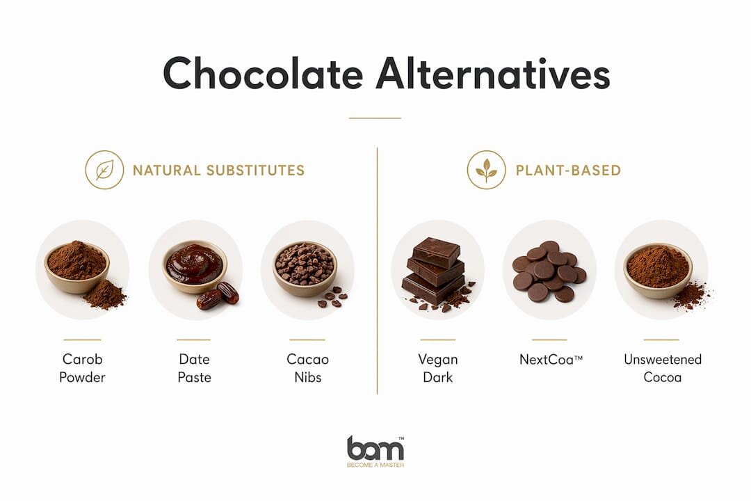 Infographic comparing natural and plant-based chocolate alternatives