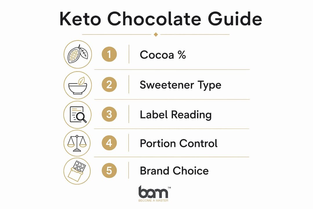 Infographic outlining keto chocolate selection steps