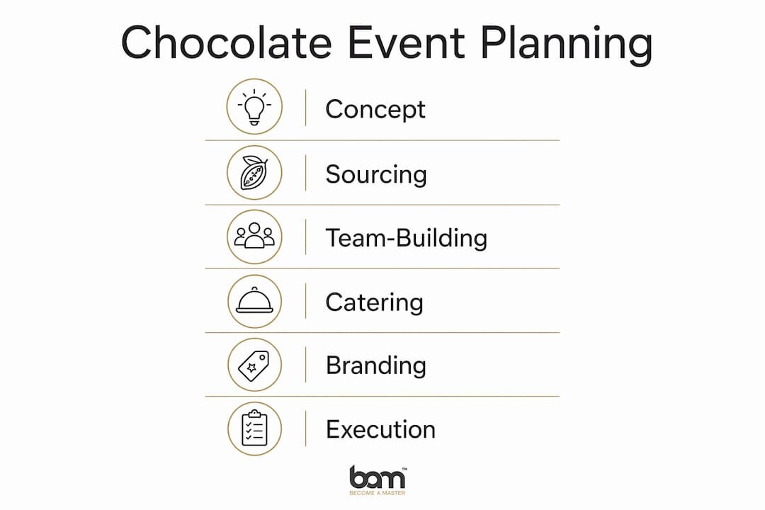 Infographic outlining chocolate event planning steps