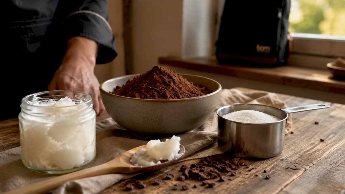 Ingredients for compound chocolate on kitchen counter