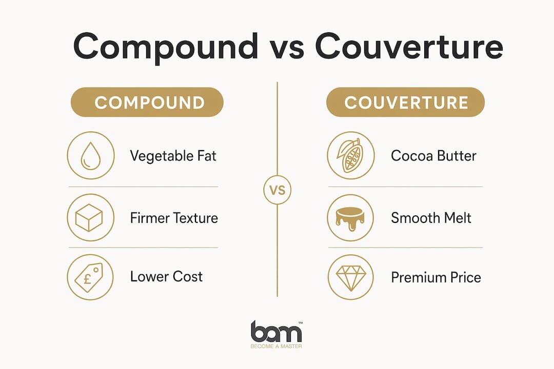 Comparison infographic of compound and couverture chocolate