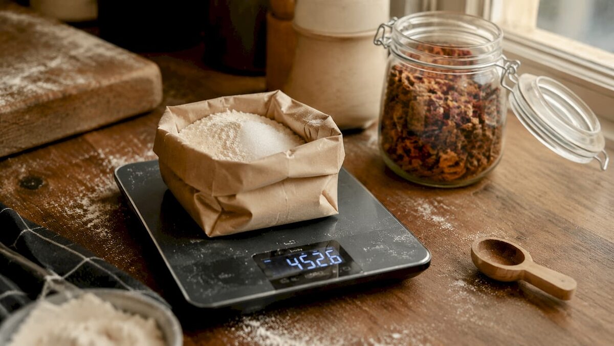 Digital scale weighing dry baking ingredients