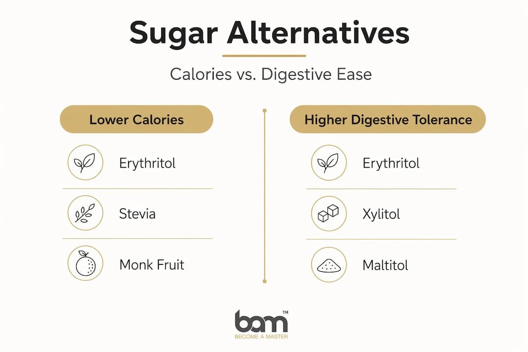 Infographic comparing sugar alternatives features