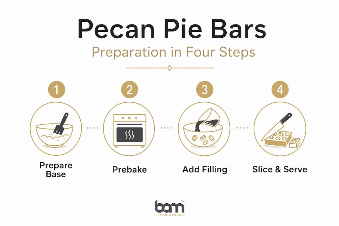 Infographic with four steps for pecan pie bars