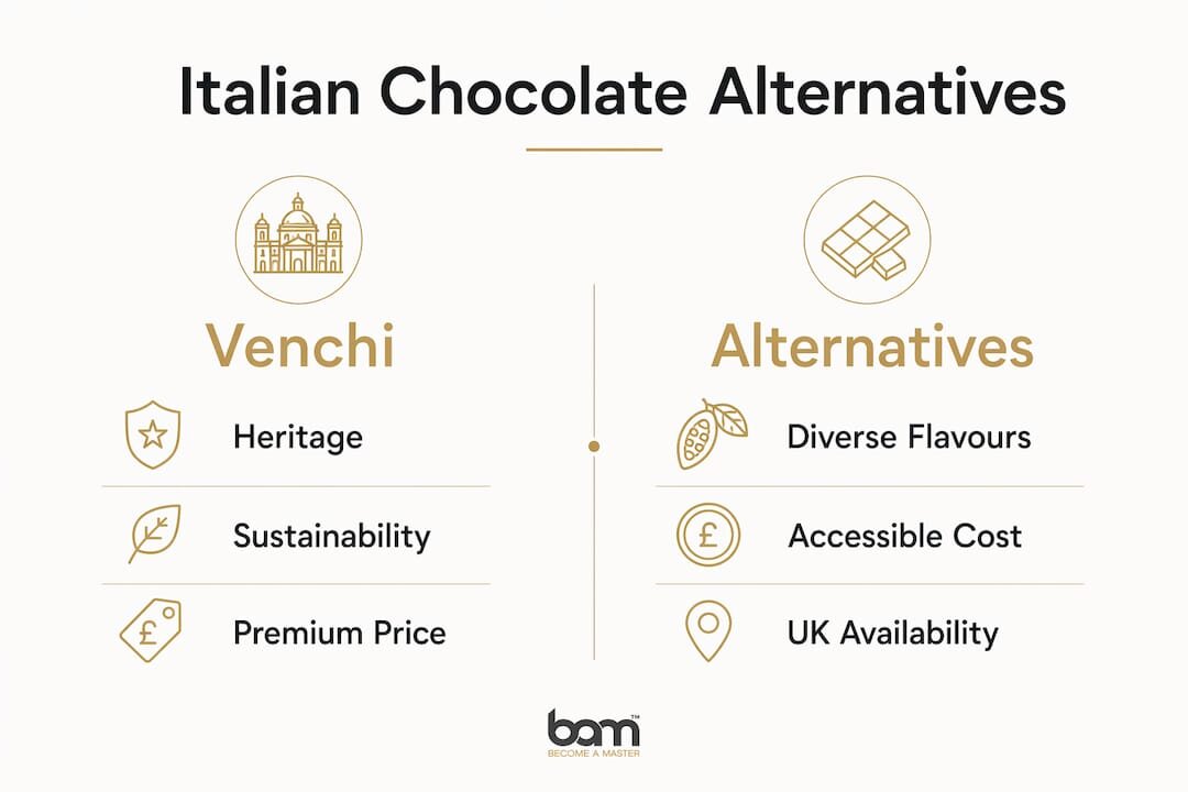 Comparison infographic of Venchi vs Italian chocolate alternatives