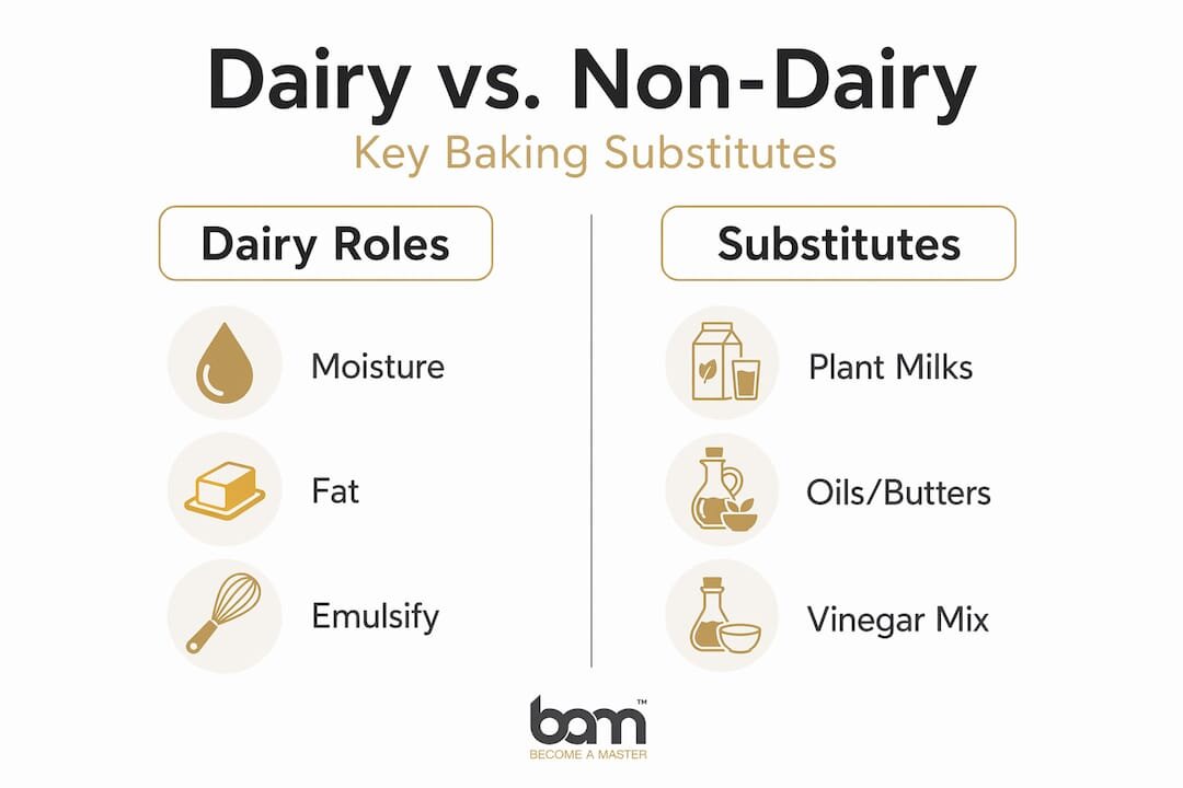 Infographic comparing dairy and non-dairy baking substitutes