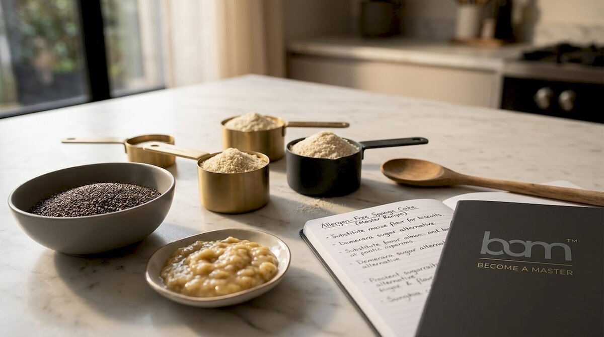 Allergen-free baking ingredient substitutions displayed