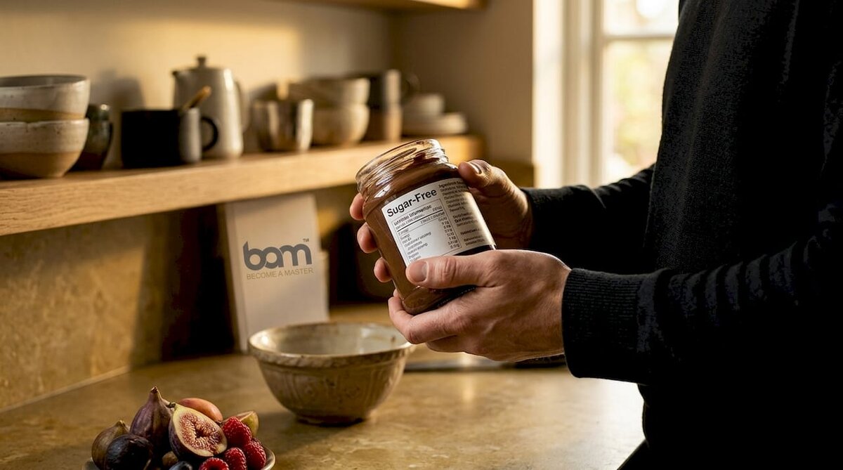 Close-up sugar-free spread nutrition label