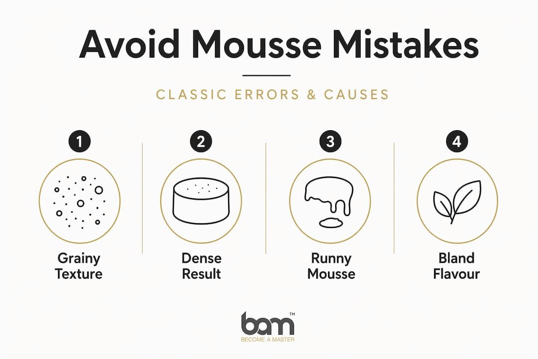 Infographic showing four common chocolate mousse mistakes