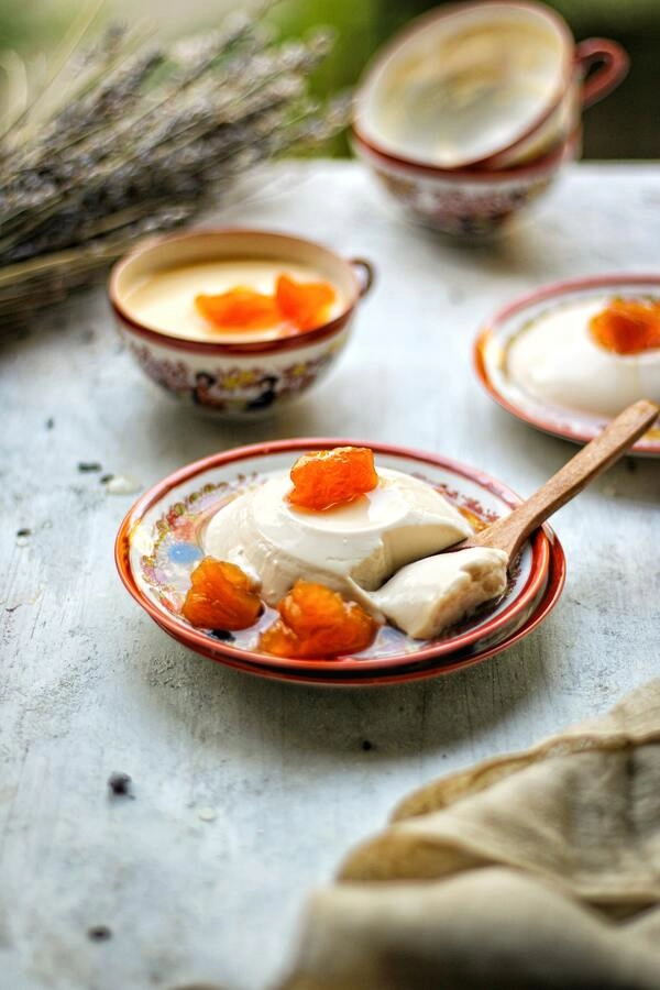 panna cotta with yoghurt apricots and honey