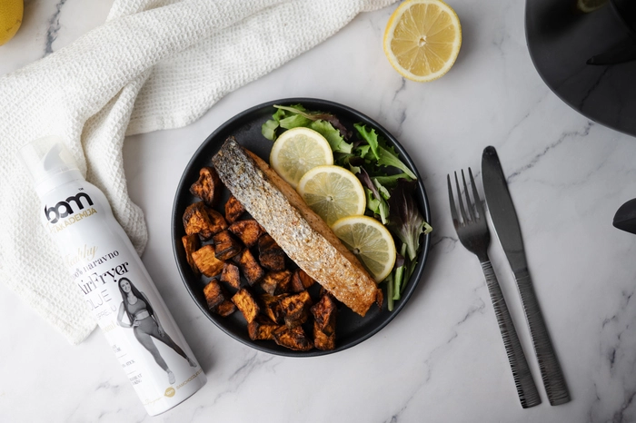 baked salmon and sweet potatoes from the airfryer